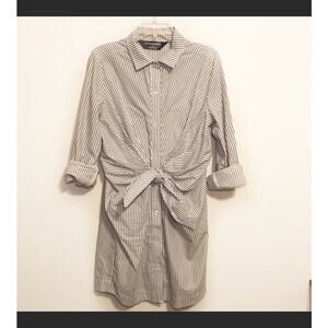 Norma Kamali Stripe Twist Front Shirt Dress Gray Size XL